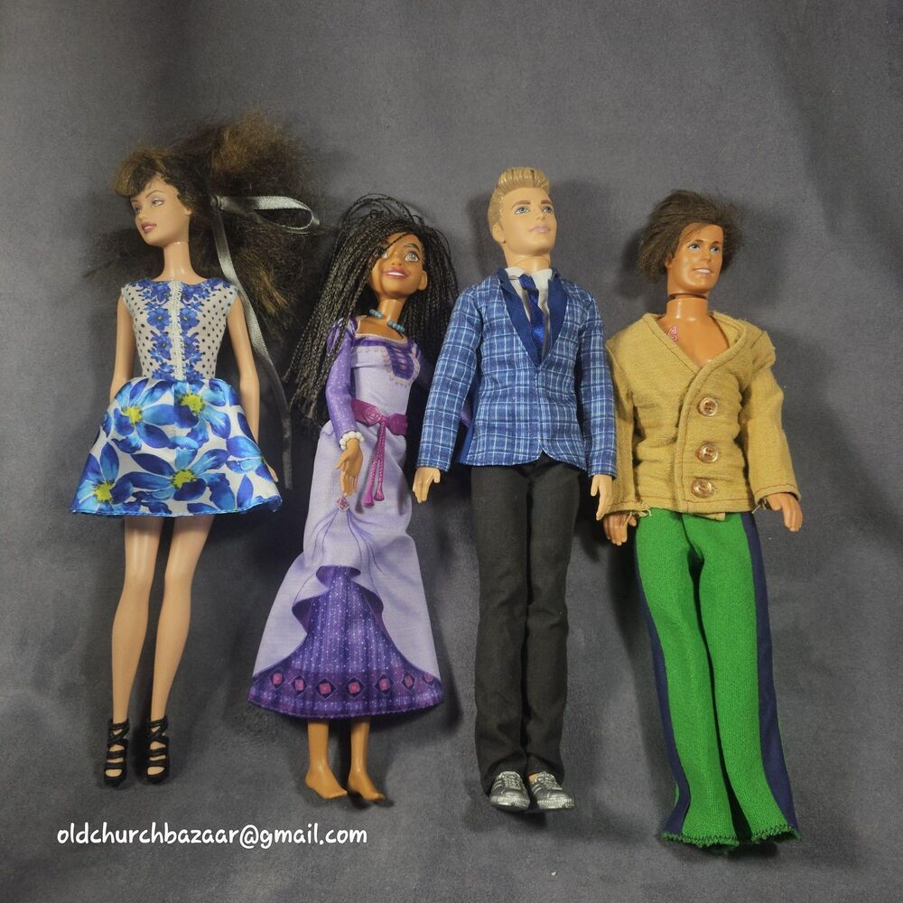 Mattel Barbie Ken Disney Fashion Dolls Lot Of 4 Blue Purple HPX26 DGT83 12in